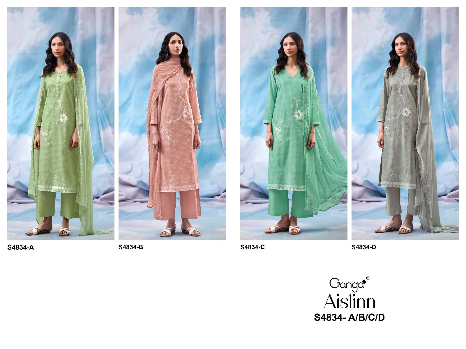 Ganga Fashion Aislinn 4834 Premium Cotton Embroidered Dress Material - Amrah Wholesale