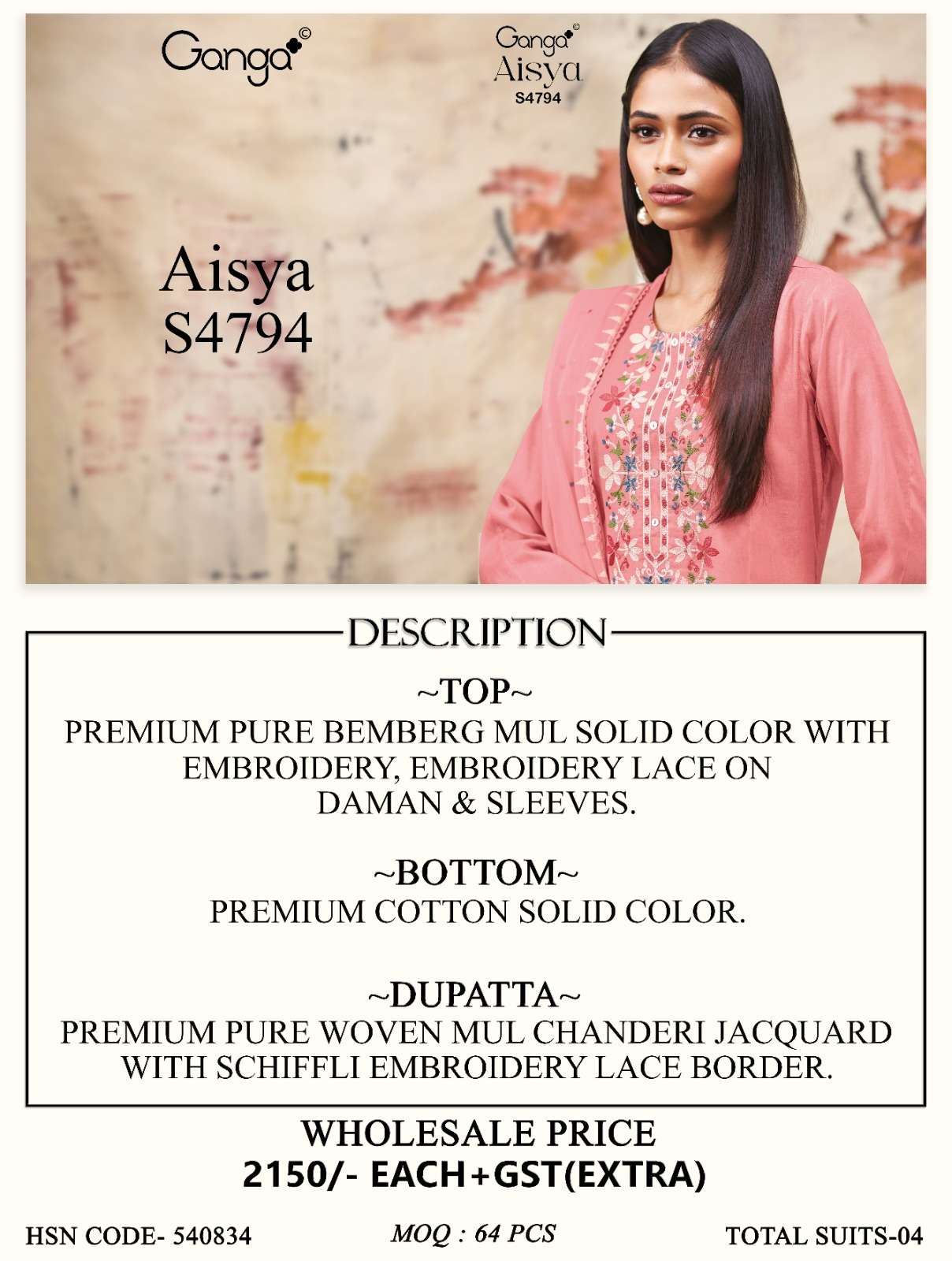 Ganga Fashion Aisya 4794 Premium Bemberg Mul Dress Material