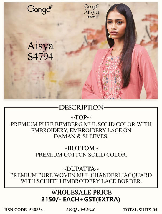 Ganga Fashion Aisya 4794 Premium Bemberg Mul Dress Material