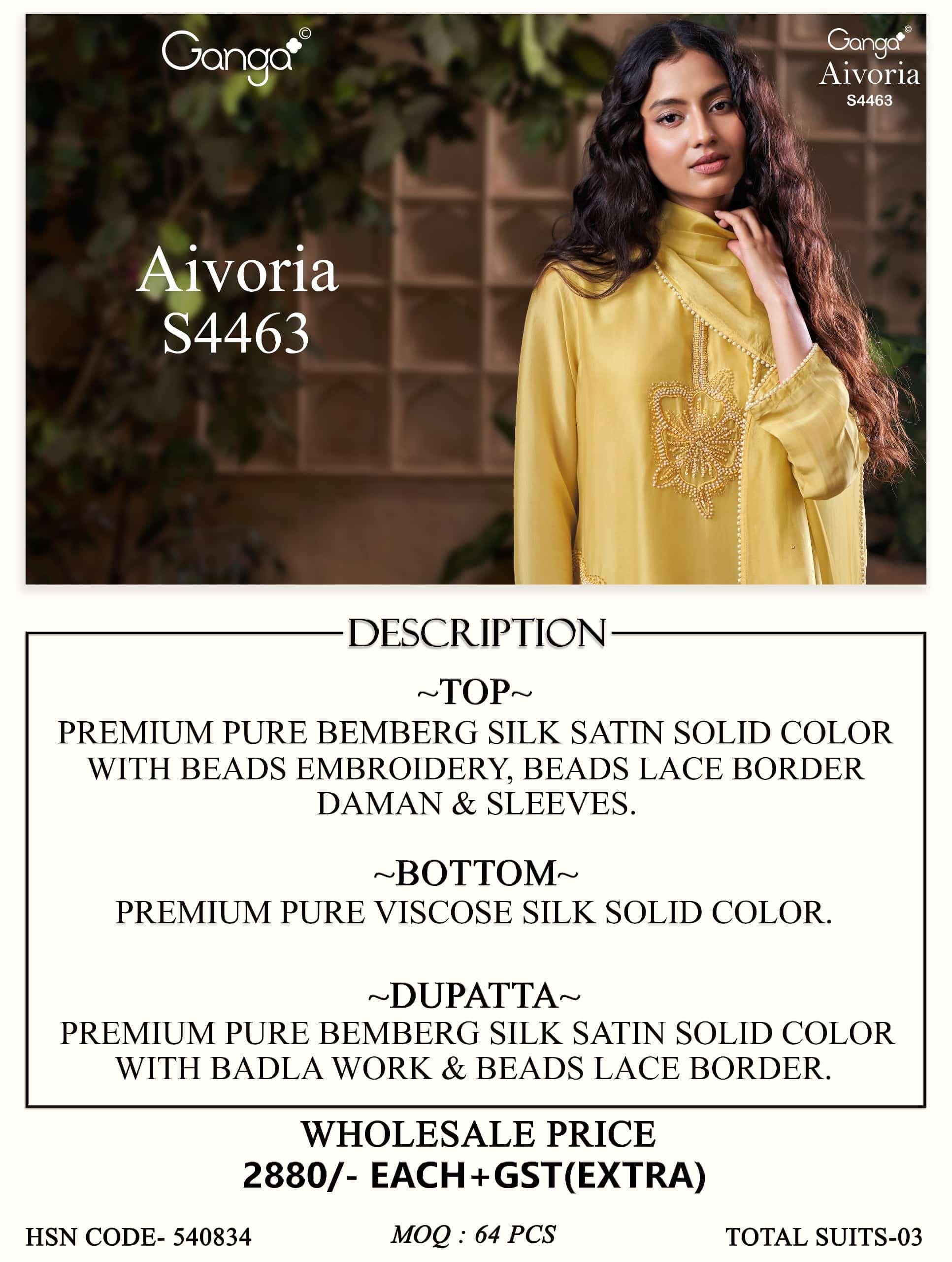 Ganga Fashion Aivoria 4463 Pure Bemberg Silk Dress Material