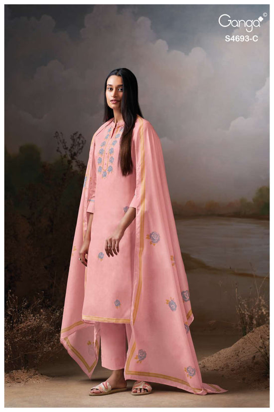Ganga Fashion Alessia 4693 Premium Organdy Cotton Dress Material - Amrah Wholesale