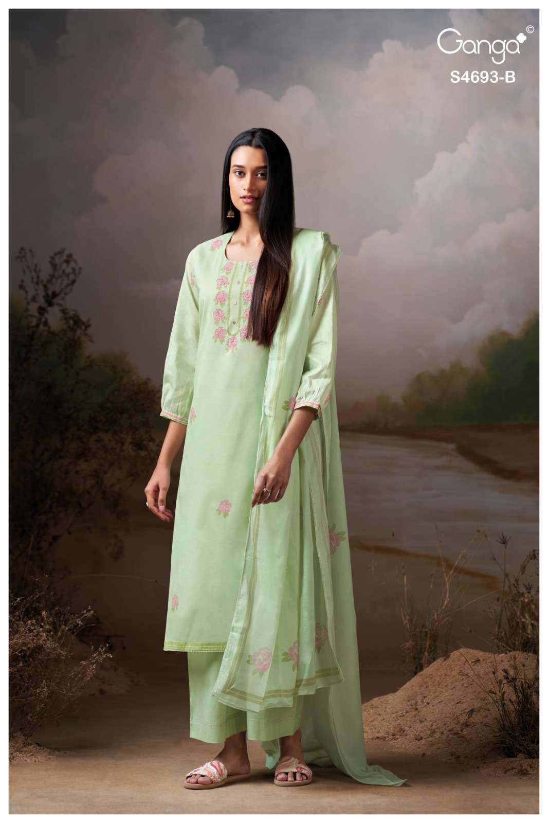 Ganga Fashion Alessia 4693 Premium Organdy Cotton Dress Material - Amrah Wholesale
