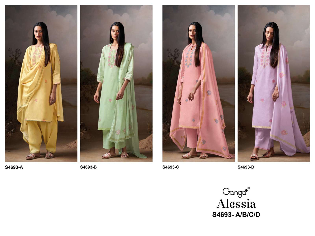 Ganga Fashion Alessia 4693 Premium Organdy Cotton Dress Material - Amrah Wholesale