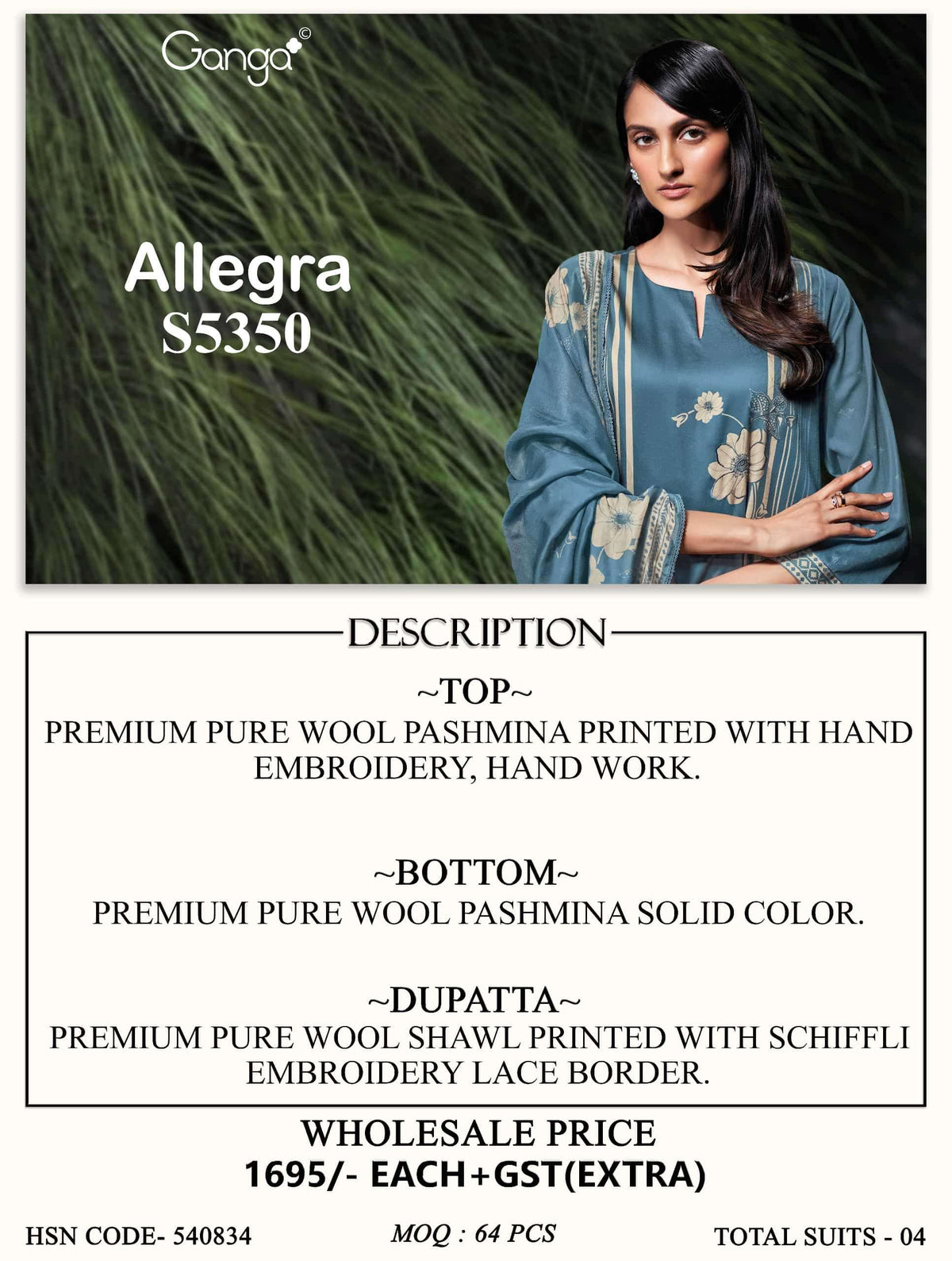Ganga Fashion Allegra 5350 Premium Pashmina Dress Material