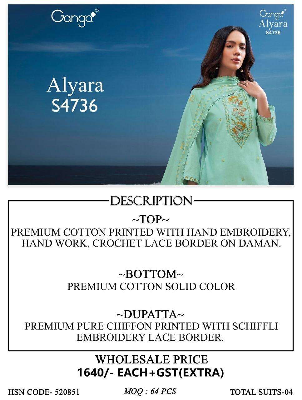 Ganga Fashion Alyara 4736 Premium Cotton Dress Material - Amrah Wholesale