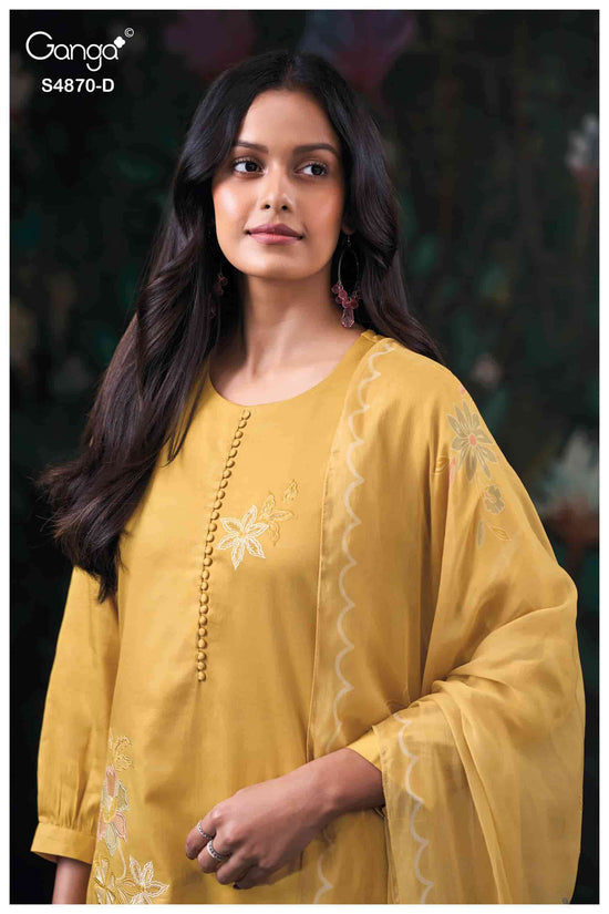 Ganga Fashion Amary 4870 Premium Cotton Satin Embroidered Dress Material