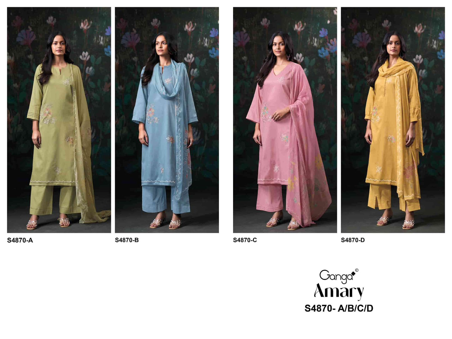 Ganga Fashion Amary 4870 Premium Cotton Satin Embroidered Dress Material