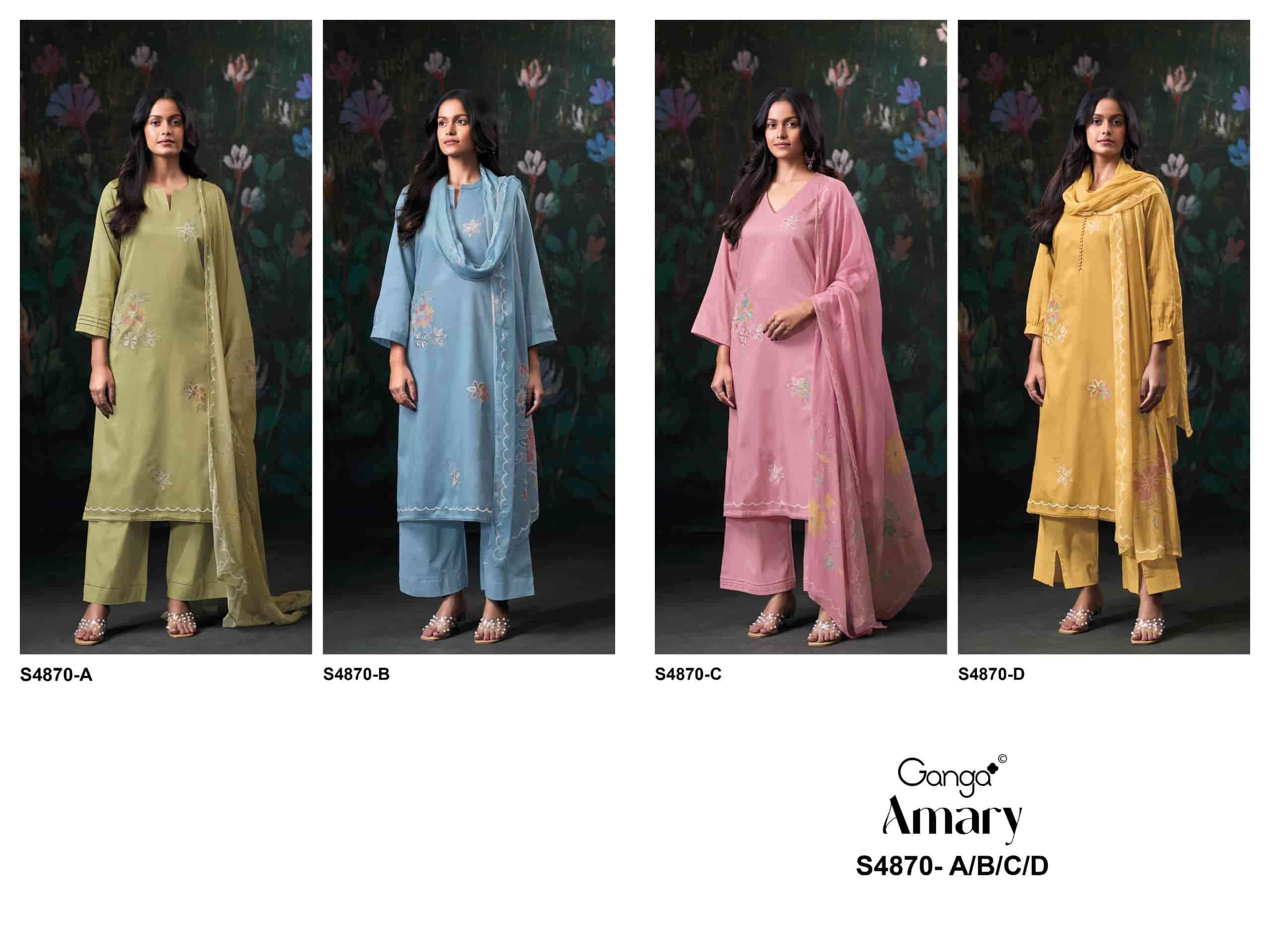 Ganga Fashion Amary 4870 Premium Cotton Satin Embroidered Dress Material
