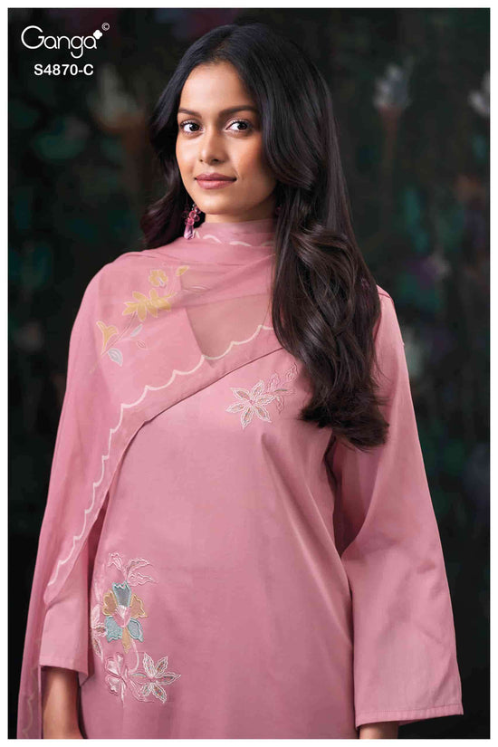 Ganga Fashion Amary 4870 Premium Cotton Satin Embroidered Dress Material
