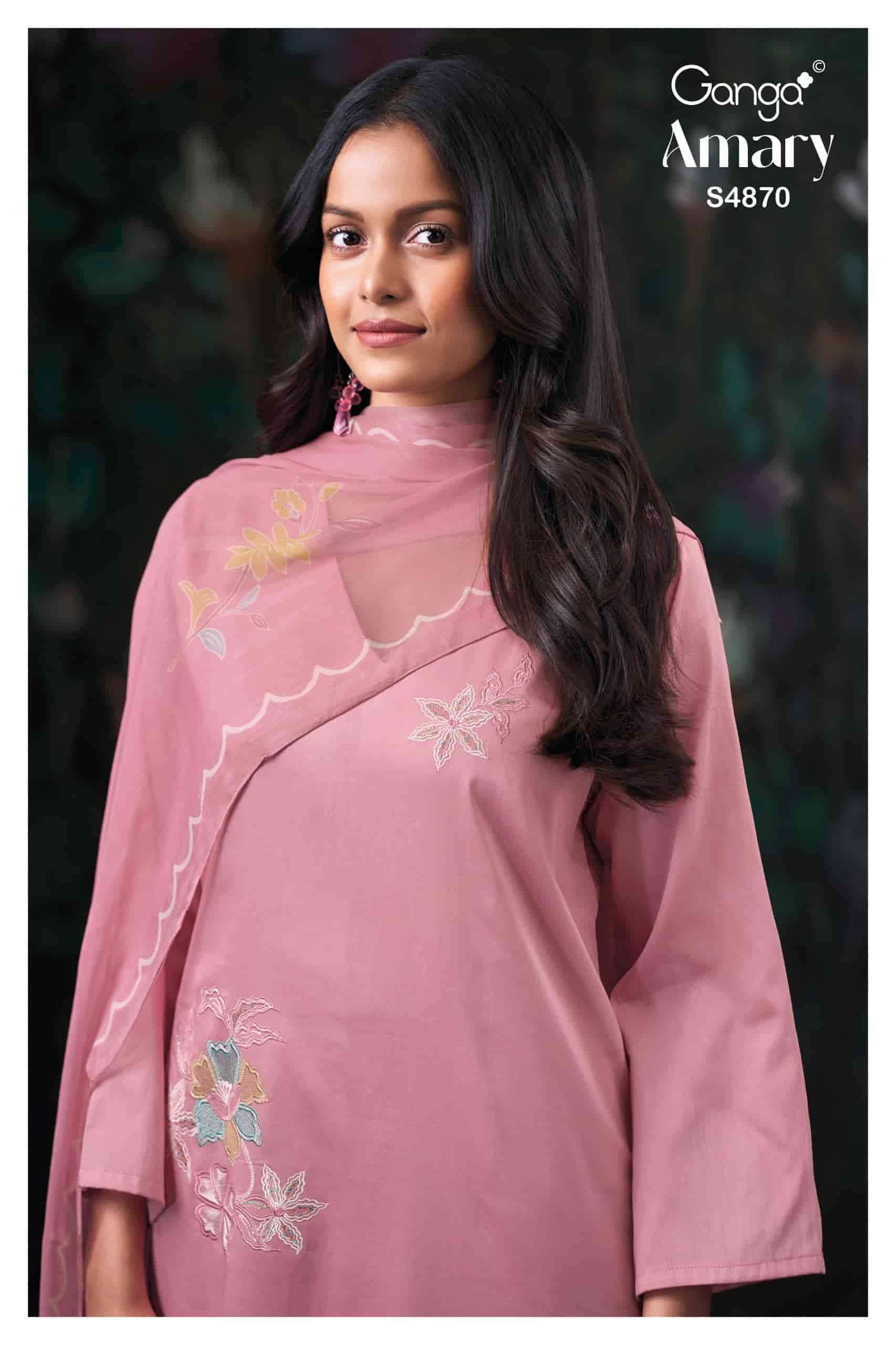 Ganga Fashion Amary 4870 Premium Cotton Satin Embroidered Dress Material