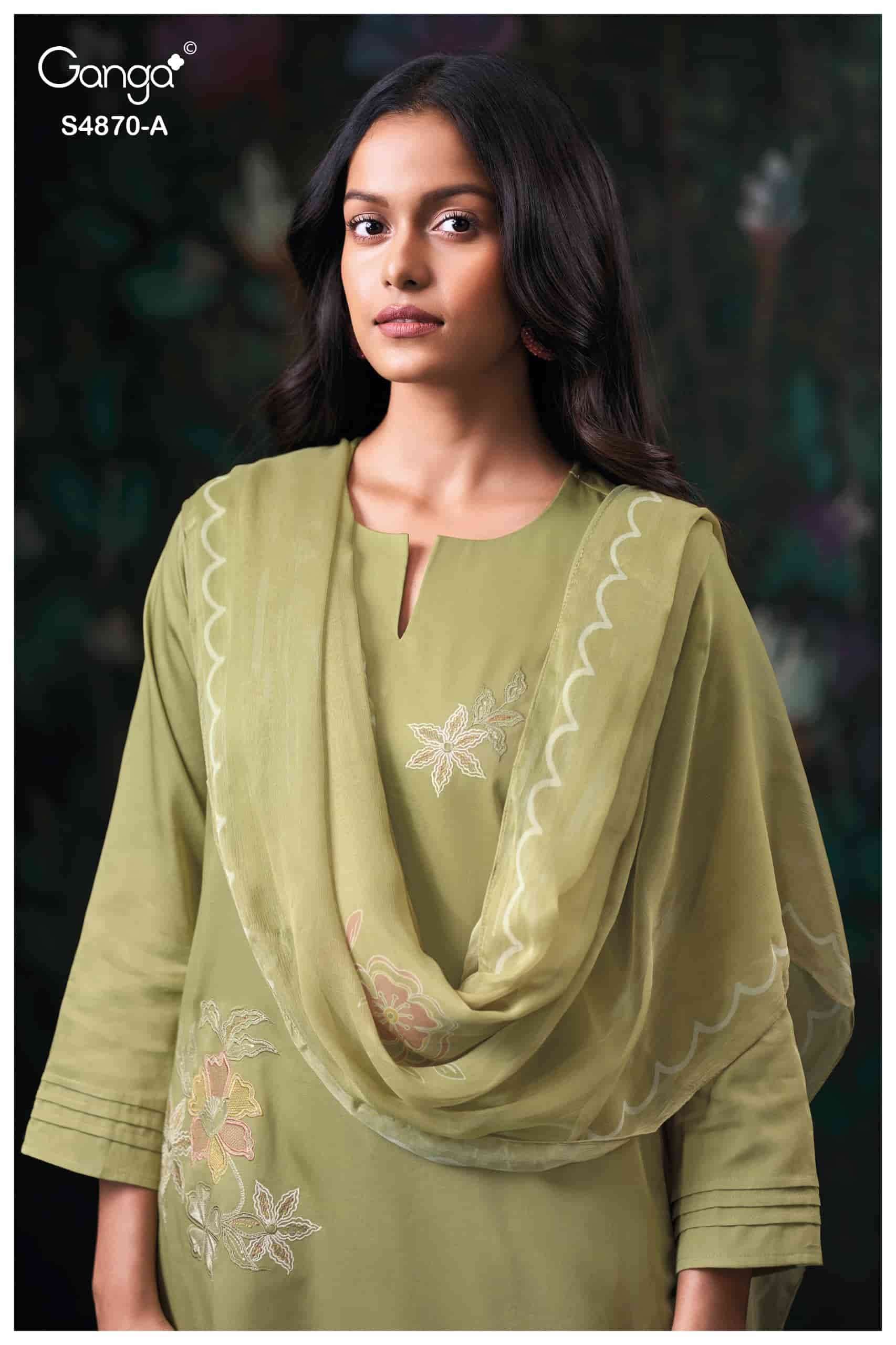 Ganga Fashion Amary 4870 Premium Cotton Satin Embroidered Dress Material