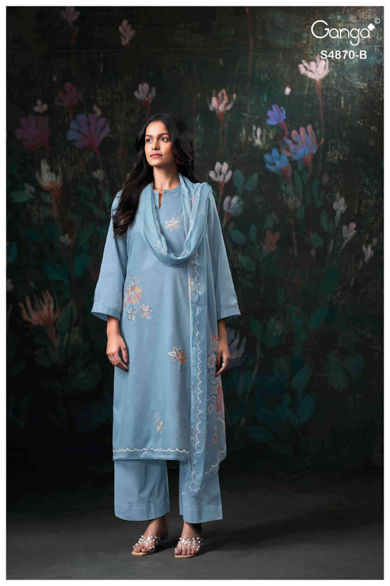 Ganga Fashion Amary 4870 Premium Cotton Satin Embroidered Dress Material
