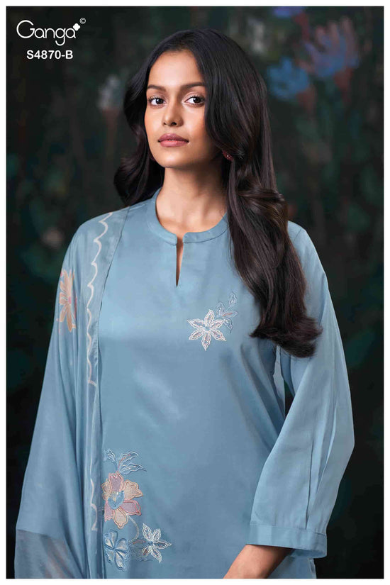 Ganga Fashion Amary 4870 Premium Cotton Satin Embroidered Dress Material