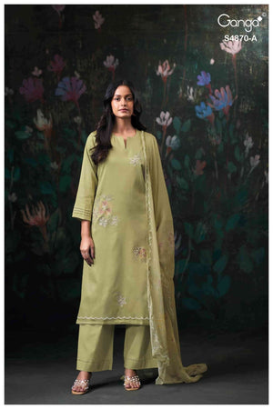 Ganga Fashion Amary 4870 Premium Cotton Satin Embroidered Dress Material - Amrah Wholesale
