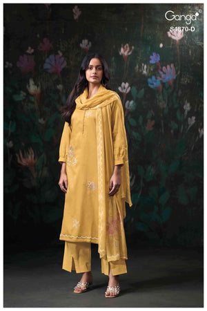 Ganga Fashion Amary 4870 Premium Cotton Satin Embroidered Dress Material - Amrah Wholesale