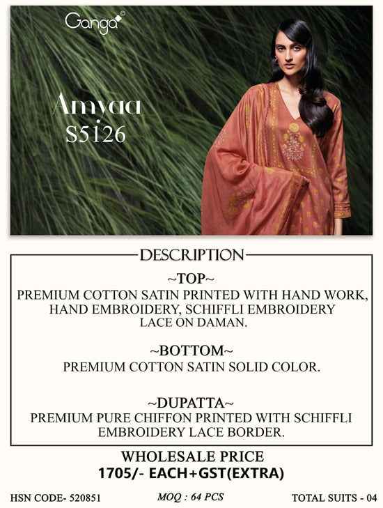 Ganga Fashion Amyaa 5126 Premium Cotton Satin Dress Material - Amrah Wholesale