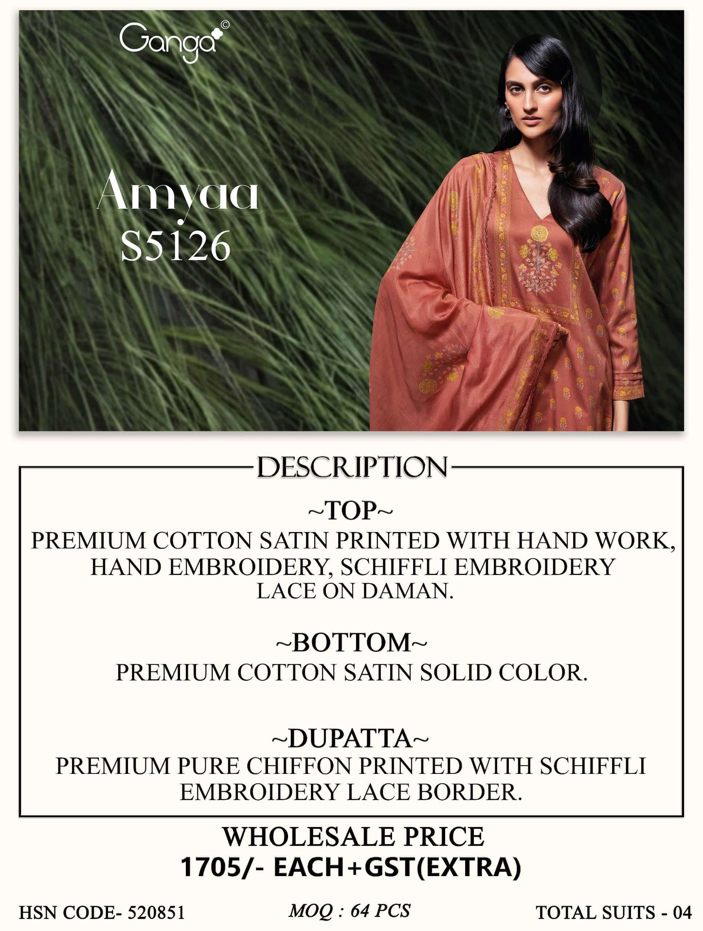 Ganga Fashion Amyaa 5126 Premium Cotton Satin Dress Material