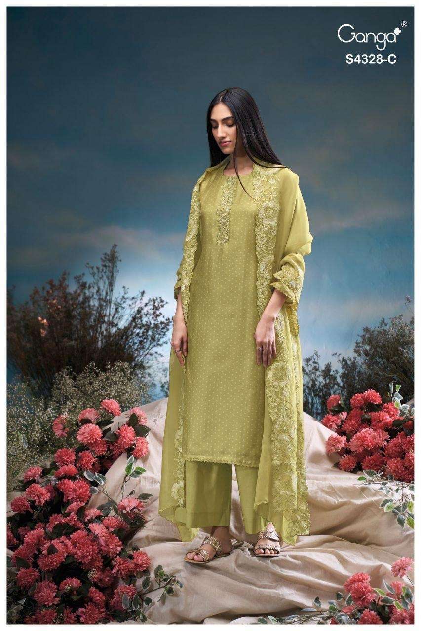 Ganga Fashion Aneaa 4328 Pure Bemberg Silk Designer Dress Material - Amrah Wholesale