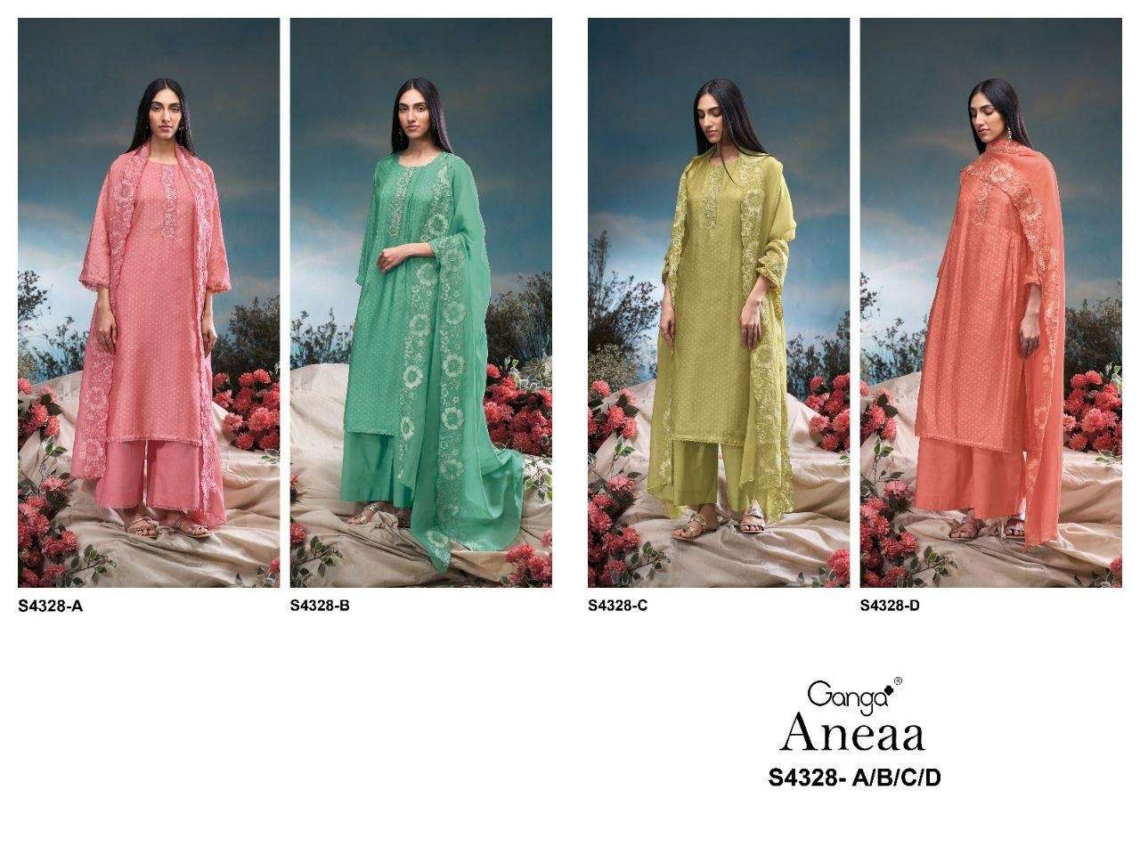 Ganga Fashion Aneaa 4328 Pure Bemberg Silk Designer Dress Material - Amrah Wholesale