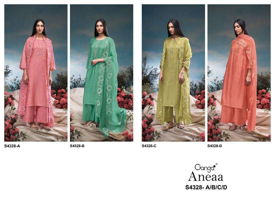 Ganga Fashion Aneaa 4328 Pure Bemberg Silk Designer Dress Material - Amrah Wholesale