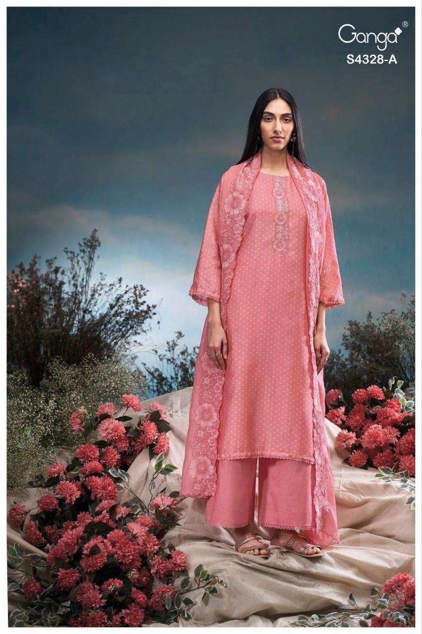 Ganga Fashion Aneaa 4328 Pure Bemberg Silk Dress Material - Amrah Wholesale