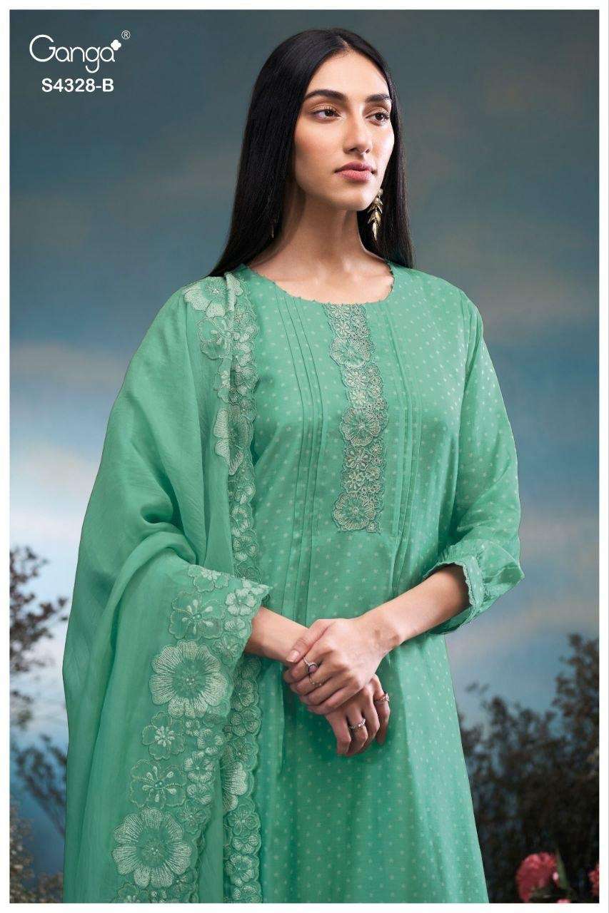 Ganga Fashion Aneaa 4328 Pure Bemberg Silk Dress Material - Amrah Wholesale