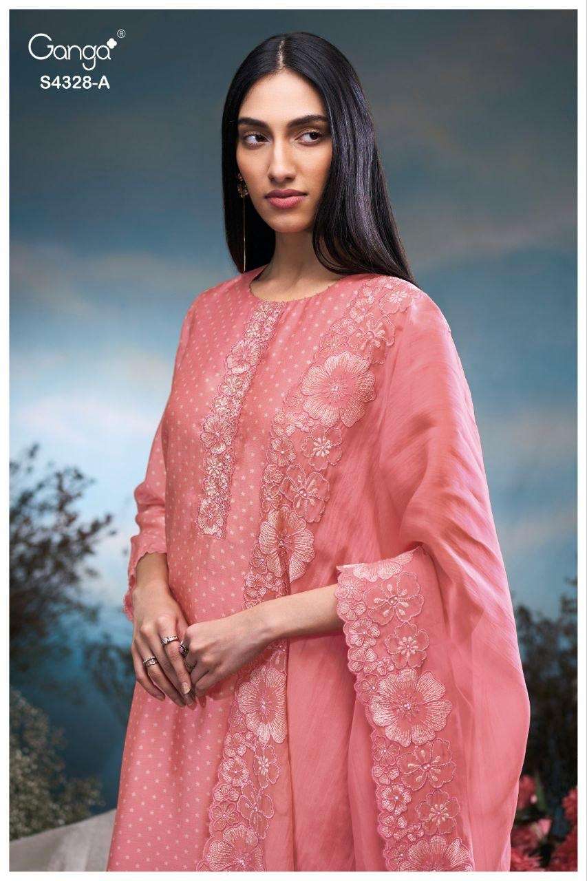 Ganga Fashion Aneaa 4328 Pure Bemberg Silk Dress Material - Amrah Wholesale