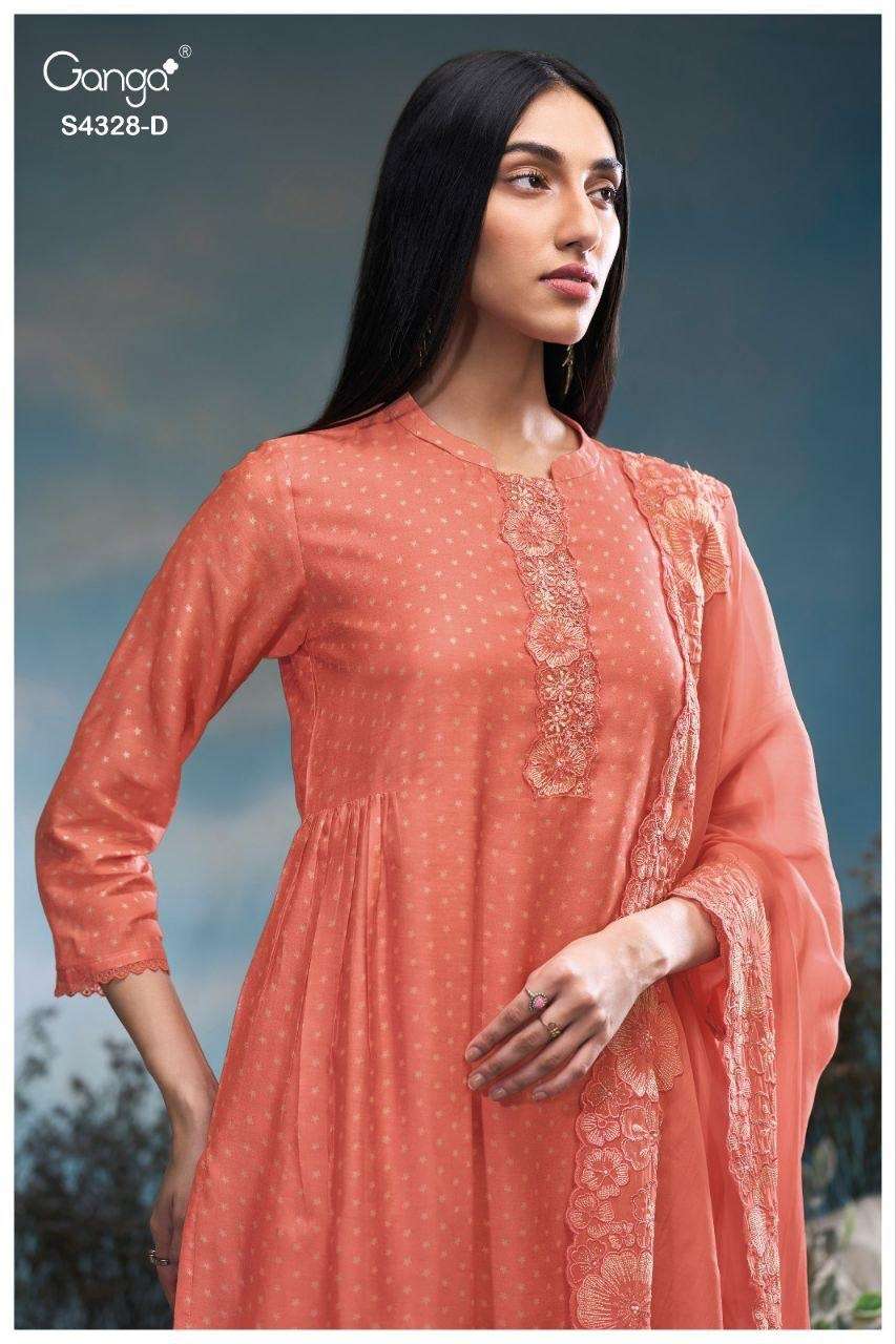 Ganga Fashion Aneaa 4328 Pure Bemberg Silk Dress Material - Amrah Wholesale