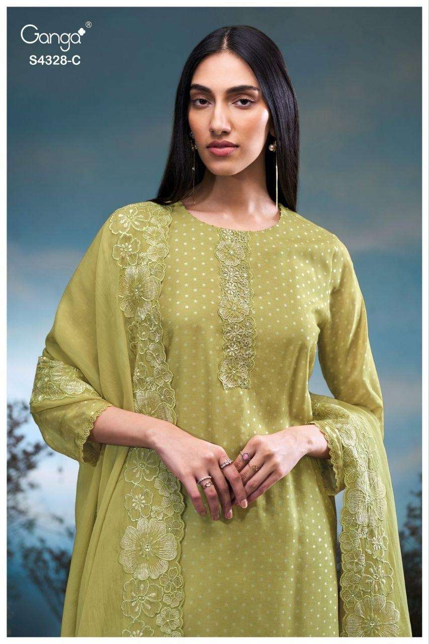 Ganga Fashion Aneaa 4328 Pure Bemberg Silk Dress Material - Amrah Wholesale