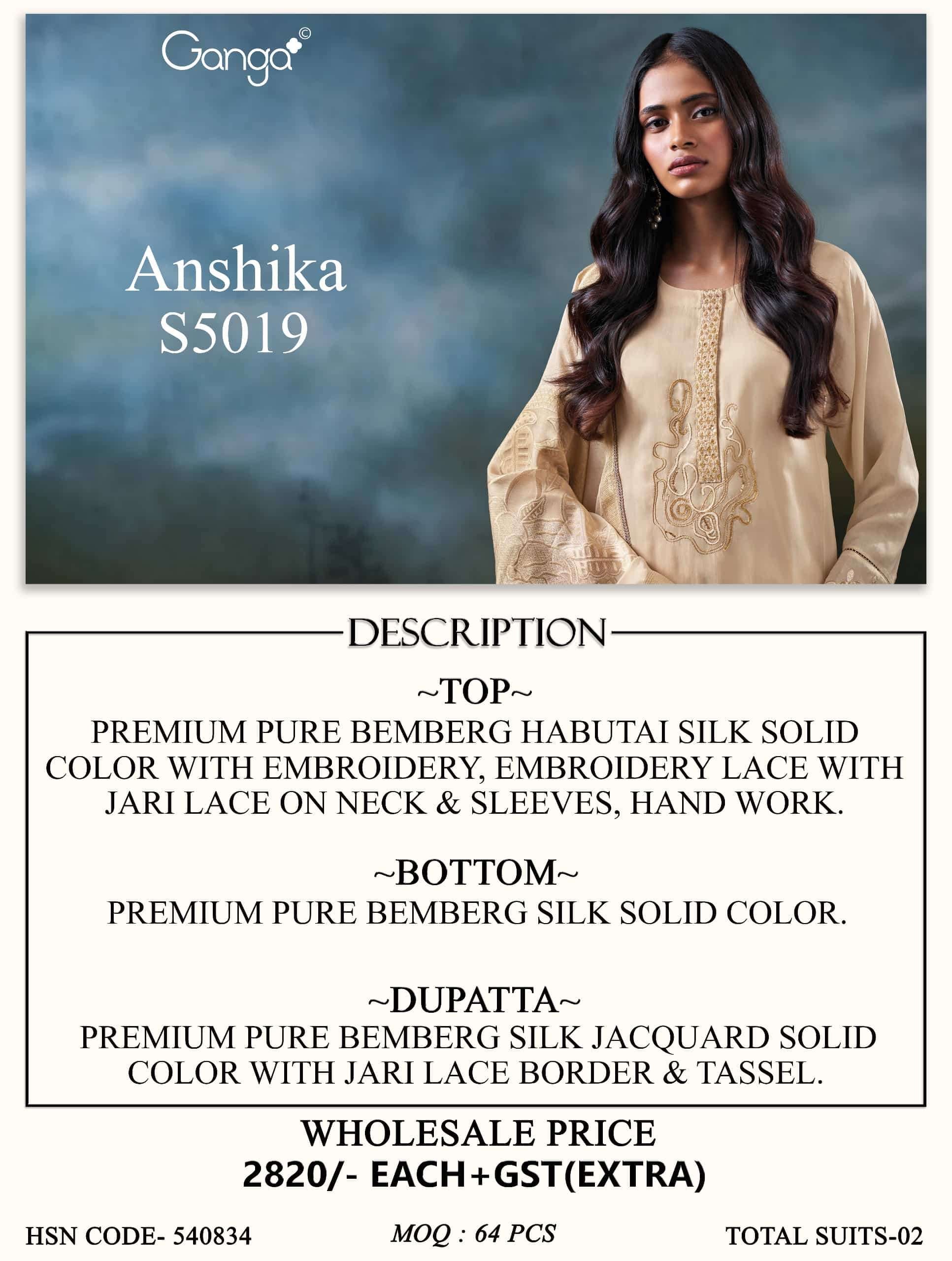 Ganga Fashion Anshika 5019 Premium Pure Bemberg Silk Dress Material