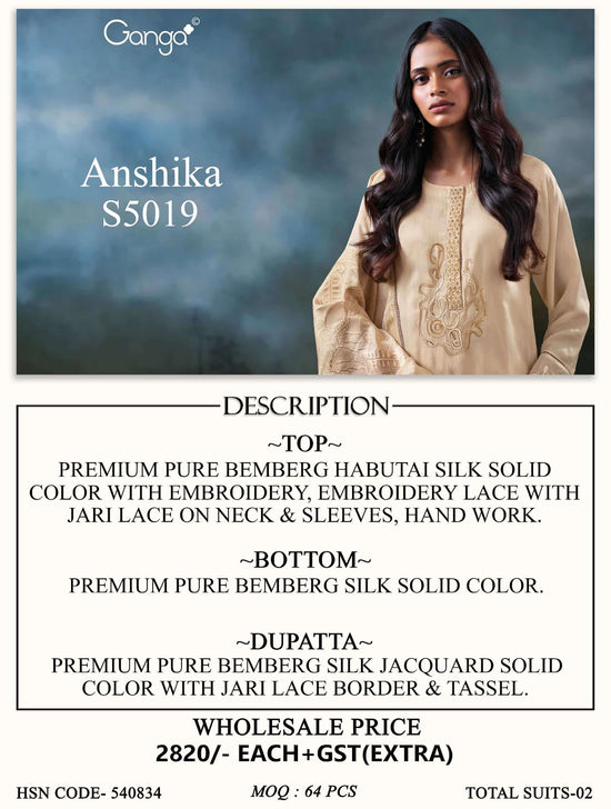 Ganga Fashion Anshika 5019 Premium Pure Bemberg Silk Dress Material