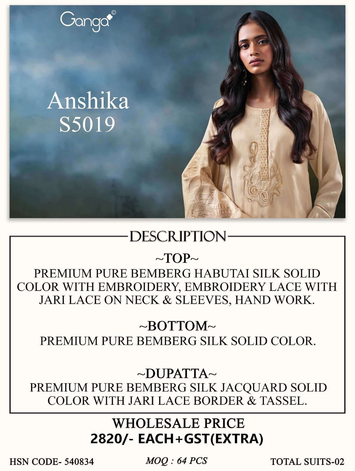 Ganga Fashion Anshika 5019 Premium Pure Bemberg Silk Dress Material - Amrah Wholesale