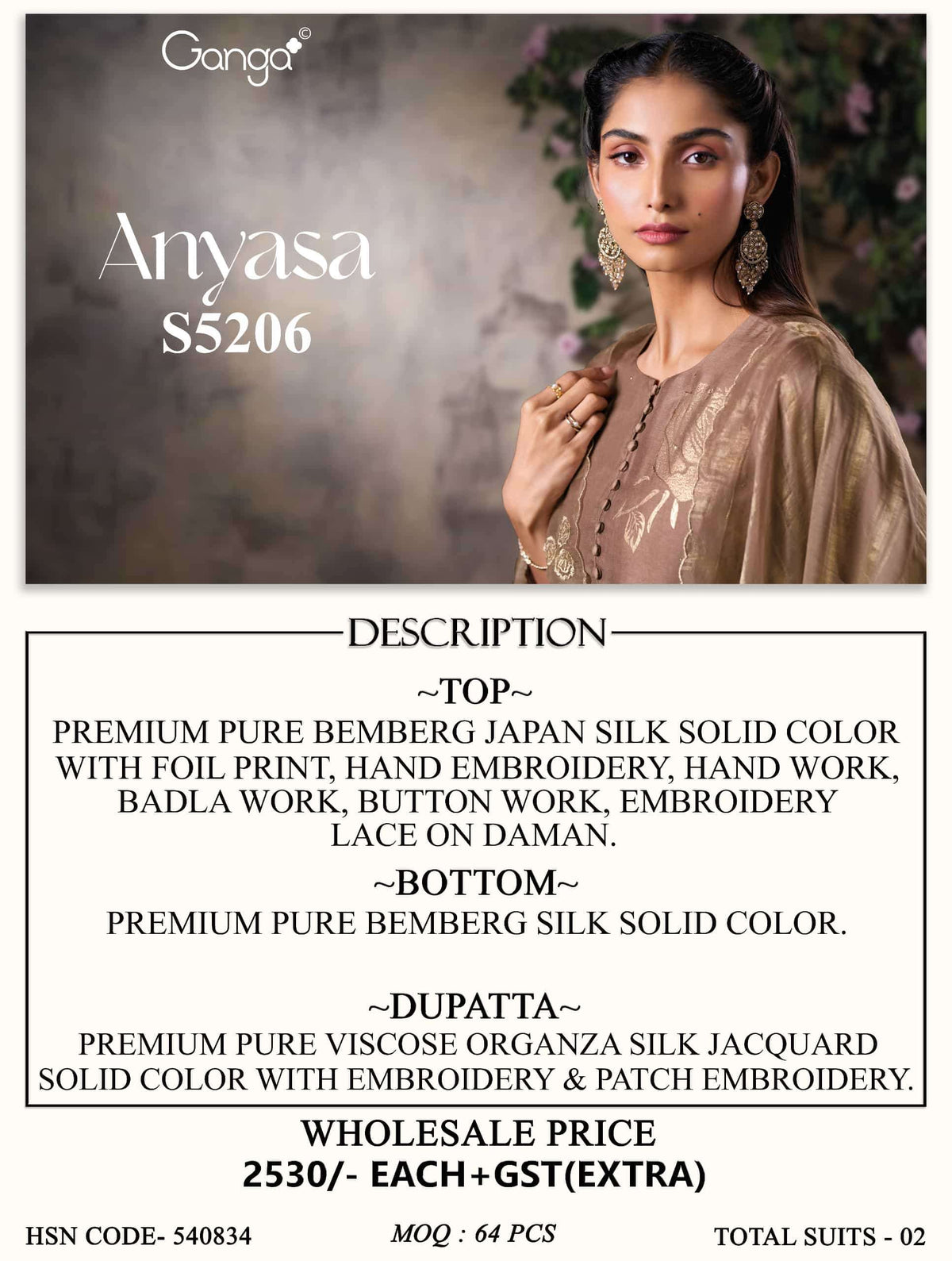 Ganga Fashion Anyasa 5206 Bemberg Silk Unstitched Dress Material