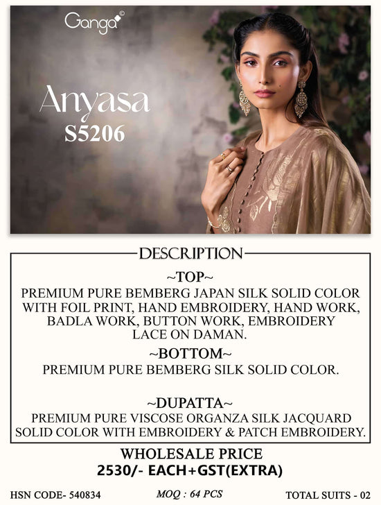 Ganga Fashion Anyasa 5206 Bemberg Silk Unstitched Dress Material