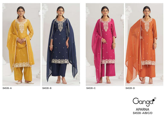 Ganga Fashion Aparna 4539 Premium Banarasi Mul Dress Material Wholesale Price