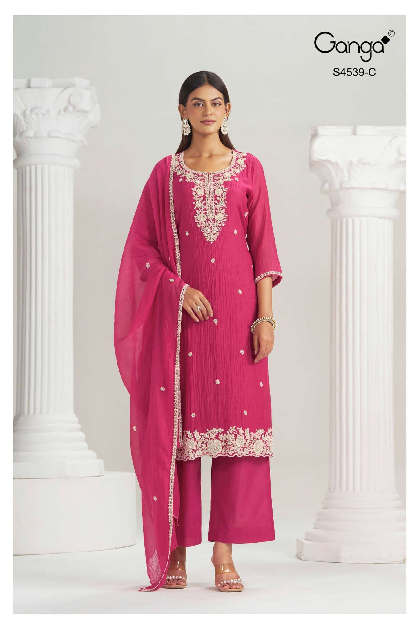 Ganga Fashion Aparna 4539 Premium Banarasi Mul Dress Material Wholesale Price