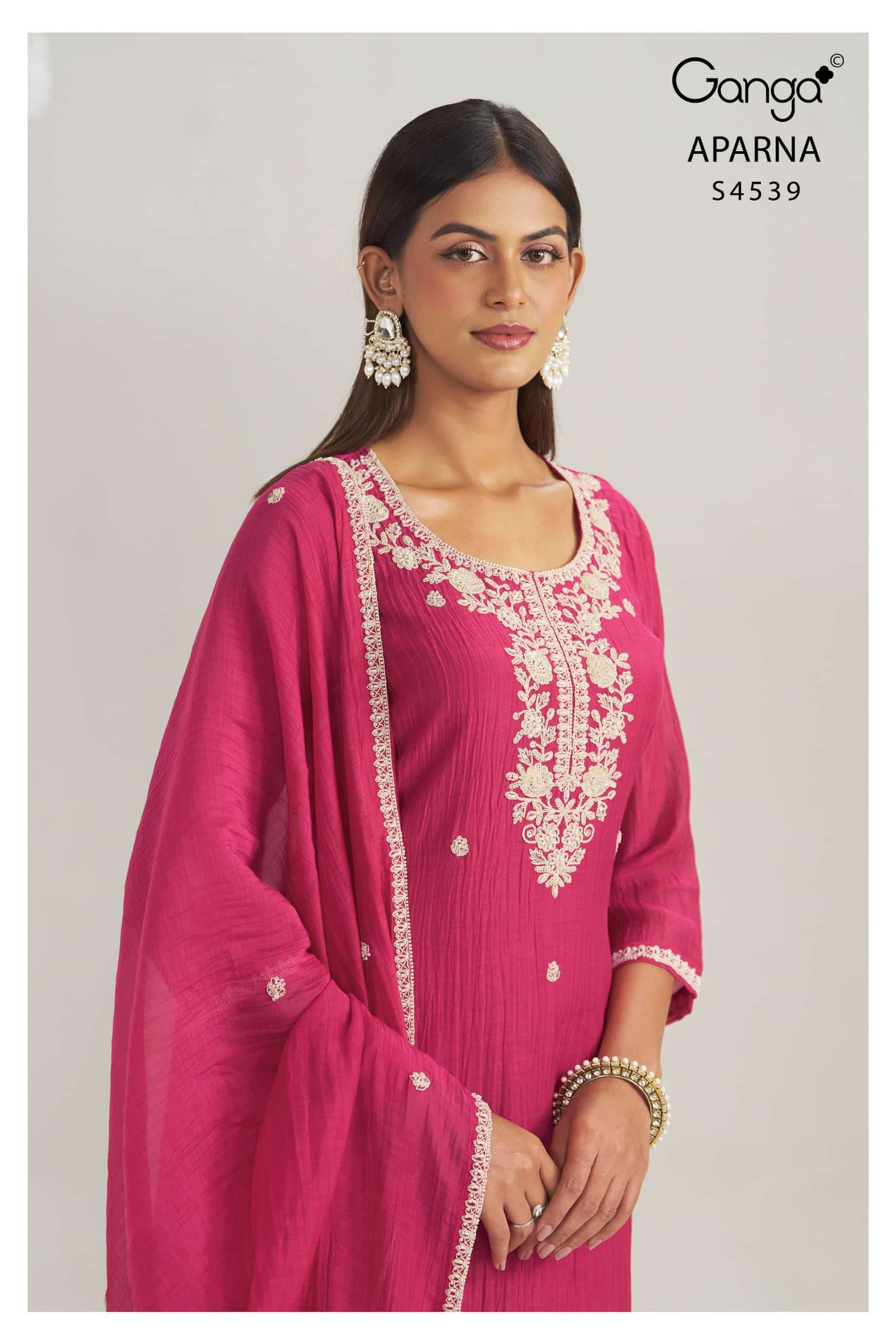 Ganga Fashion Aparna 4539 Premium Banarasi Mul Dress Material Wholesale Price
