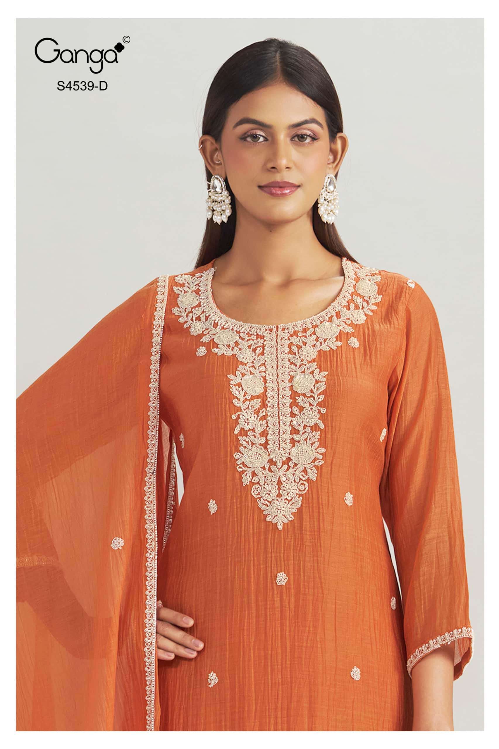 Ganga Fashion Aparna 4539 Premium Banarasi Mul Dress Material Wholesale Price