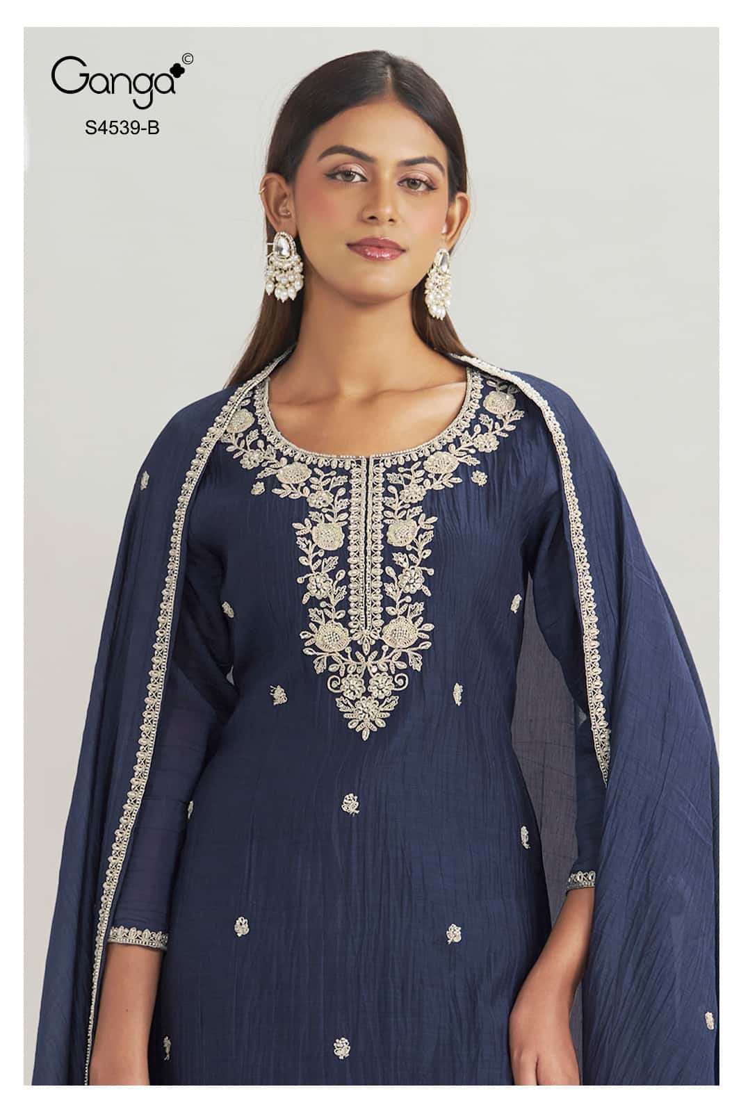 Ganga Fashion Aparna 4539 Premium Banarasi Mul Dress Material Wholesale Price