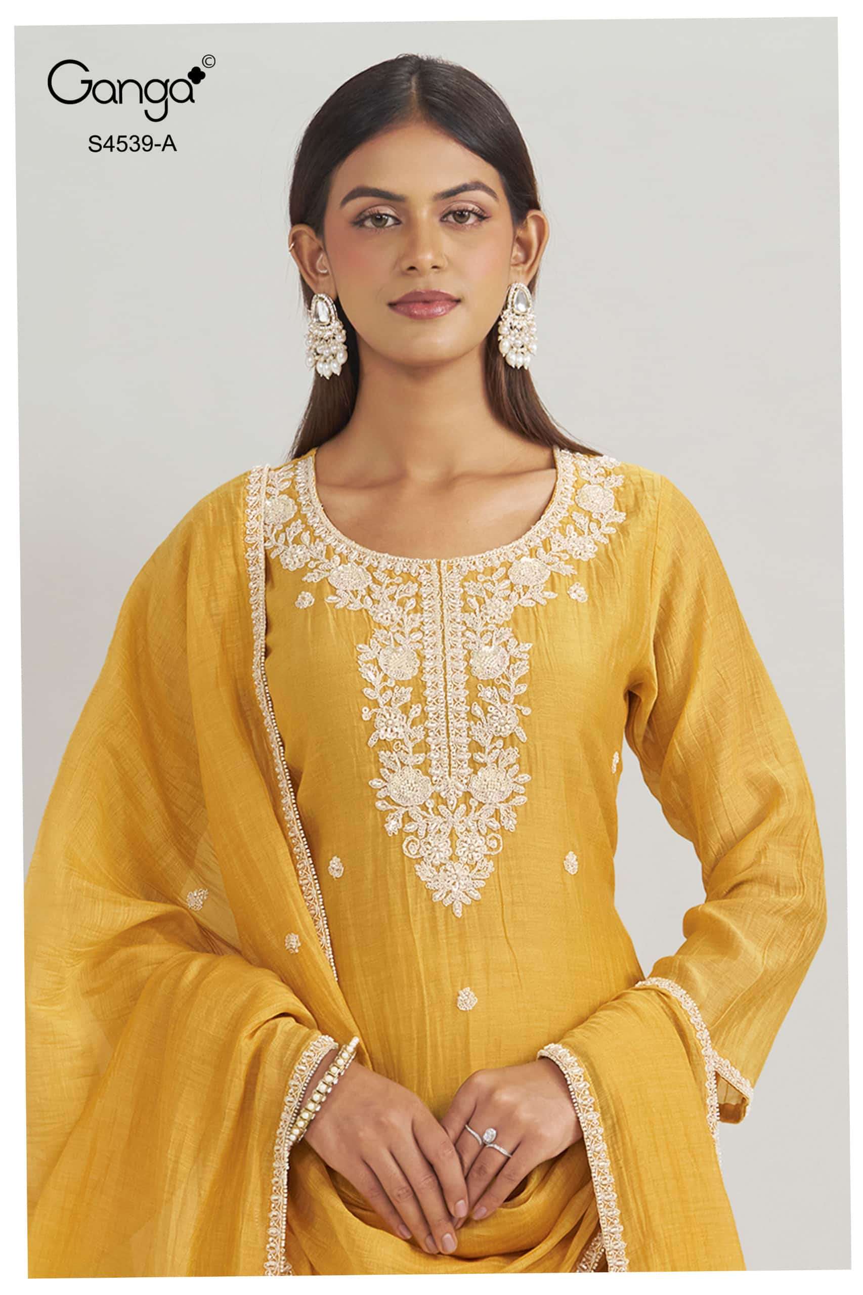 Ganga Fashion Aparna 4539 Premium Banarasi Mul Dress Material Wholesale Price