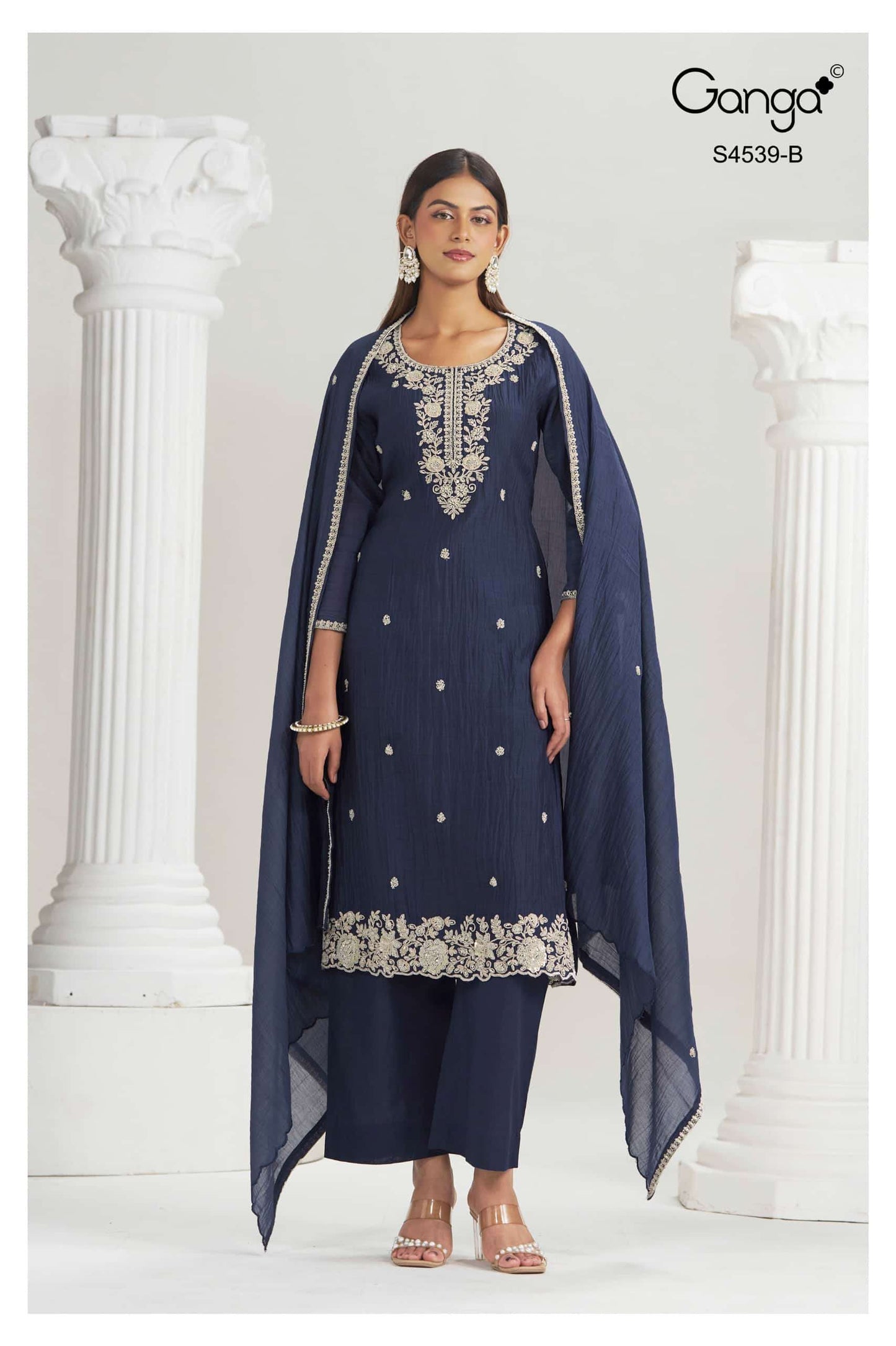 Ganga Fashion Aparna 4539 Premium Banarasi Mul Dress Material Wholesale Price