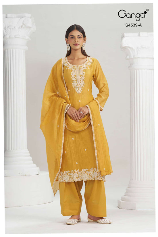 Ganga Fashion Aparna 4539 Premium Banarasi Mul Dress Material Wholesale Price
