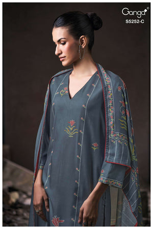Ganga Fashion Ariana 5252 Pure Wool Pashmina Dress Material