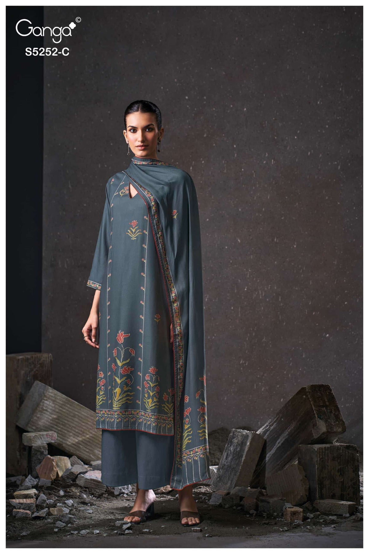 Ganga Fashion Ariana 5252 Pure Wool Pashmina Dress Material