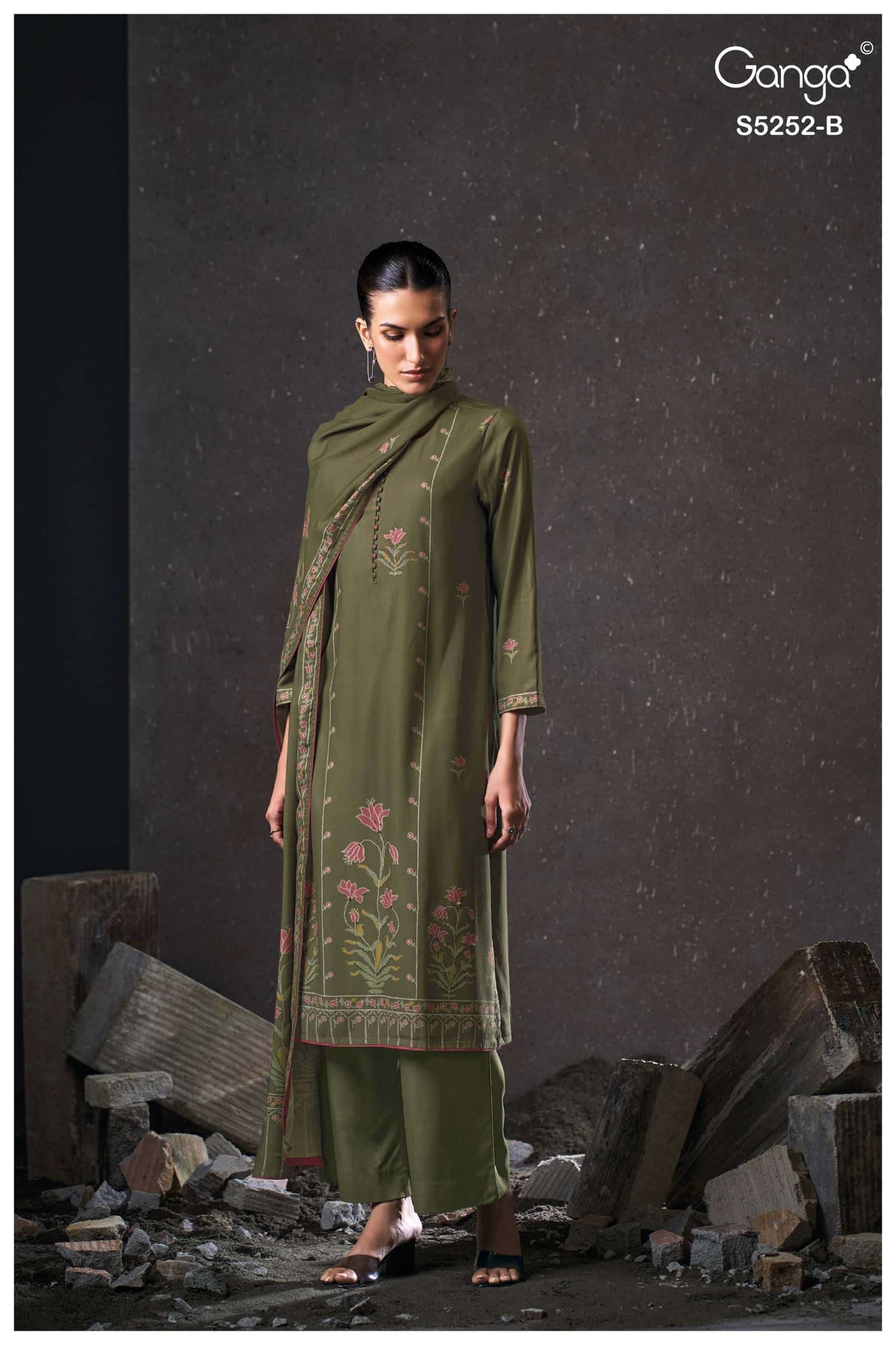 Ganga Fashion Ariana 5252 Pure Wool Pashmina Dress Material