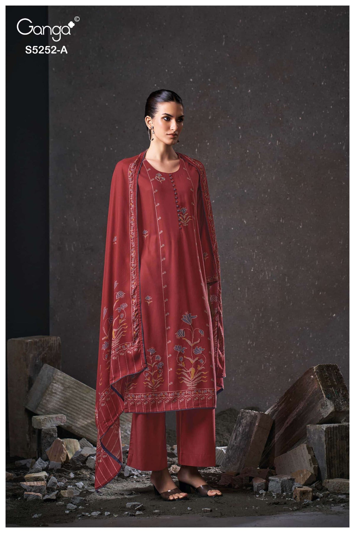 Ganga Fashion Ariana 5252 Pure Wool Pashmina Dress Material