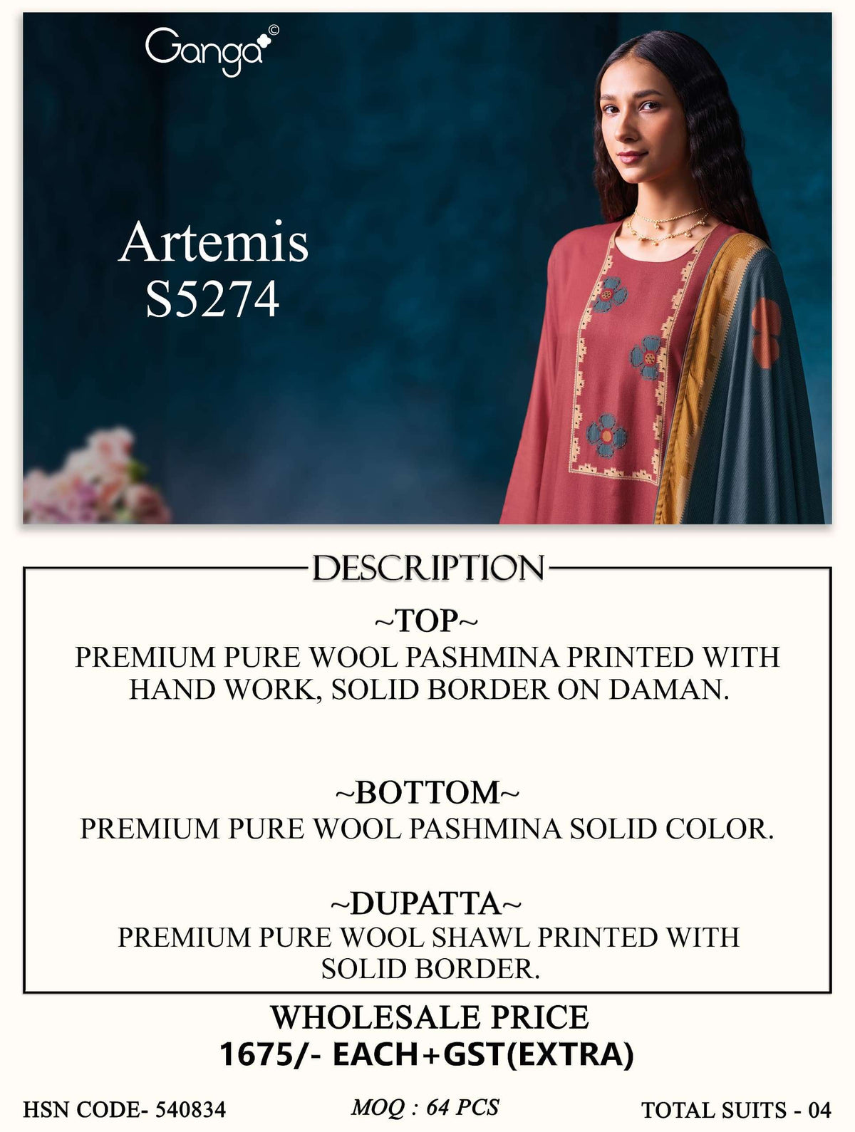 Ganga Fashion Artemis 5274 Wool Pashmina Dress Material