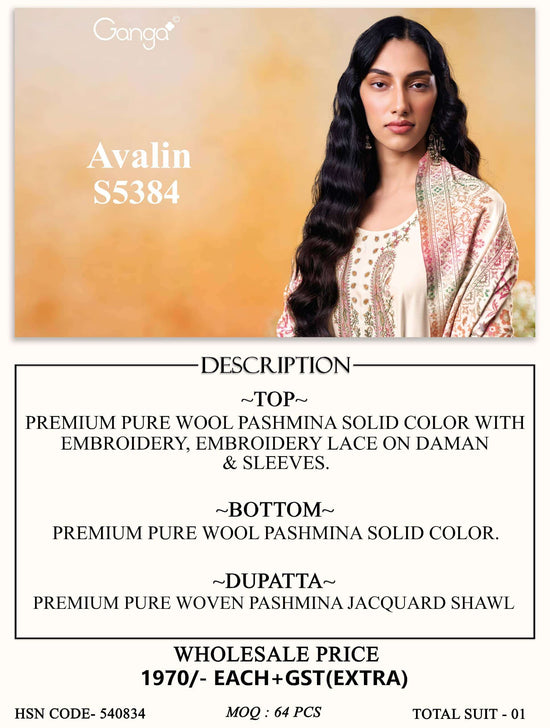 Ganga Fashion Avalin 5384 Pure Wool Pashmina Salwar Kameez