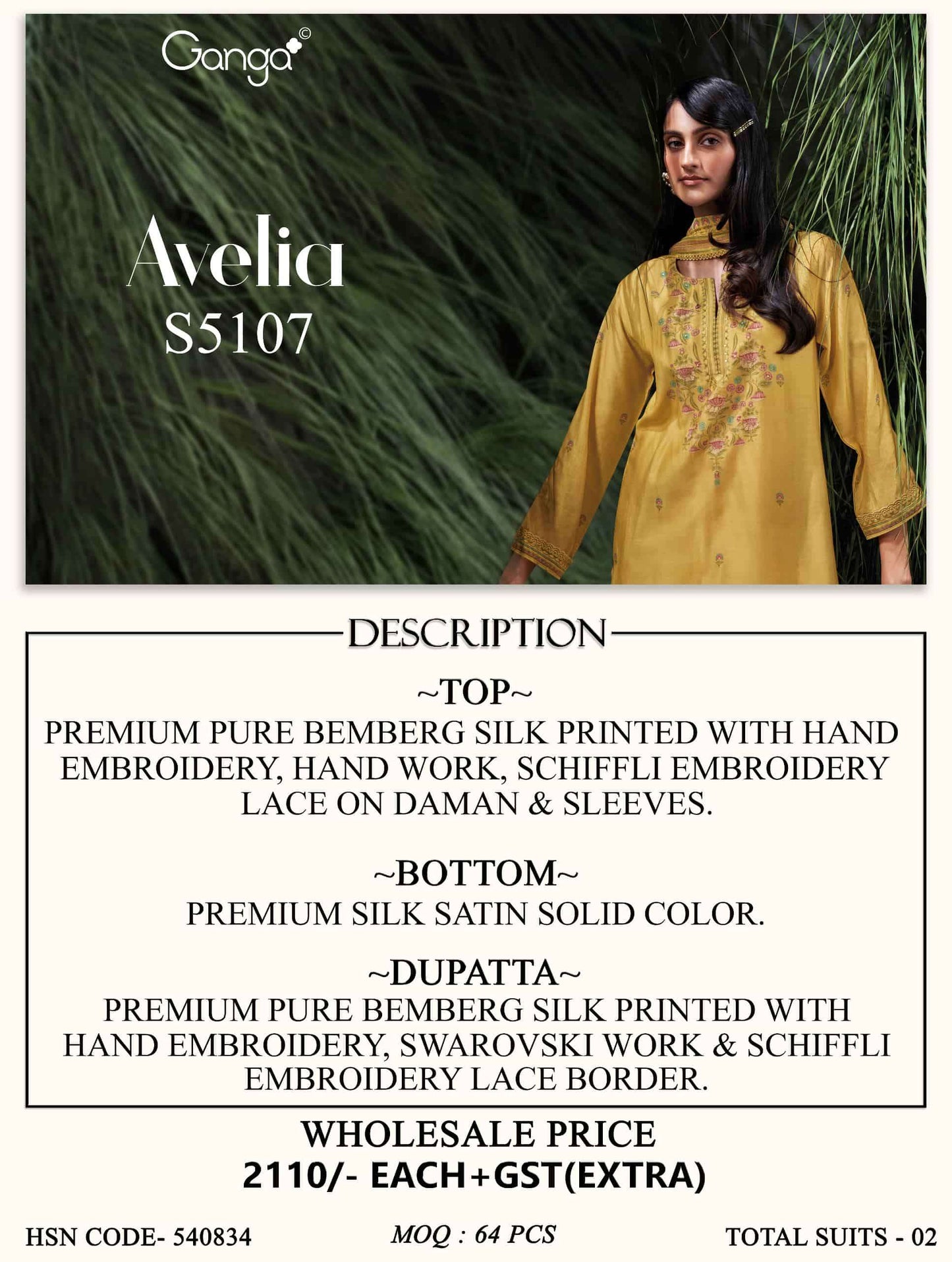 Ganga Fashion Avelia 5107 Pure Bemberg Silk Dress Material
