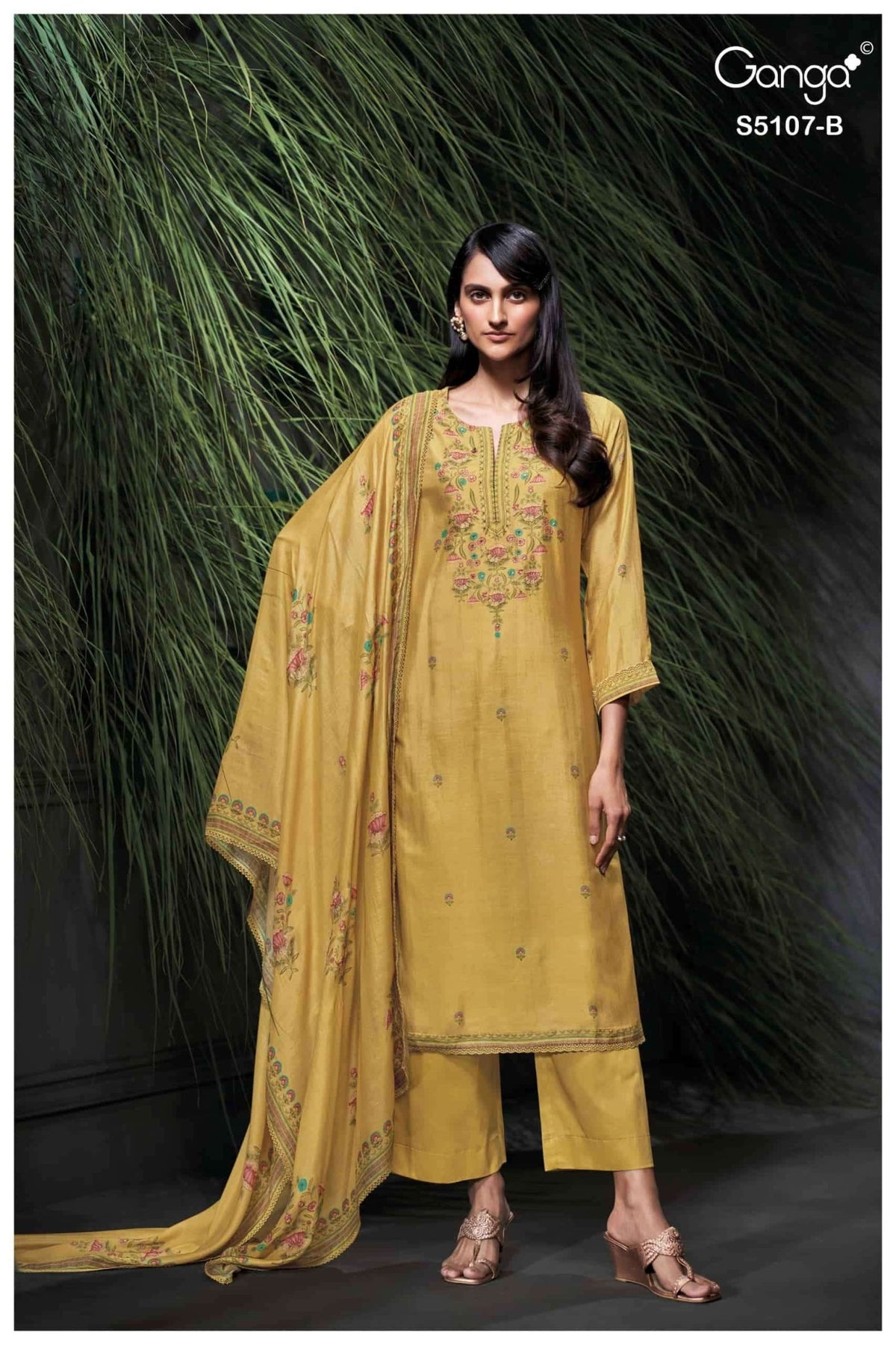 Ganga Fashion Avelia 5107 Pure Bemberg Silk Dress Material - Amrah Wholesale